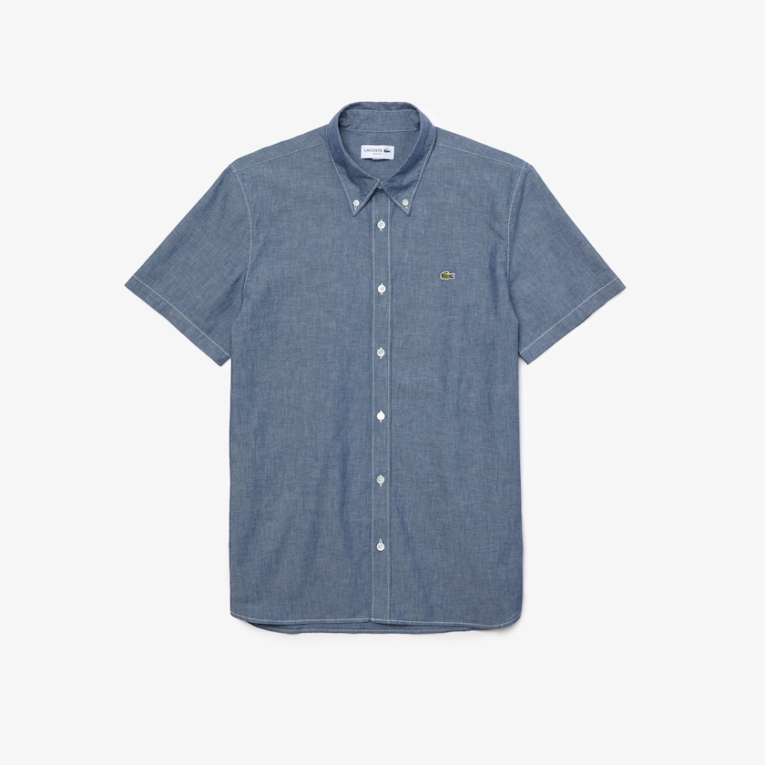 Camisas Lacoste Hombre Azules Slim Fit Cotton Chambray GG4-21112C7