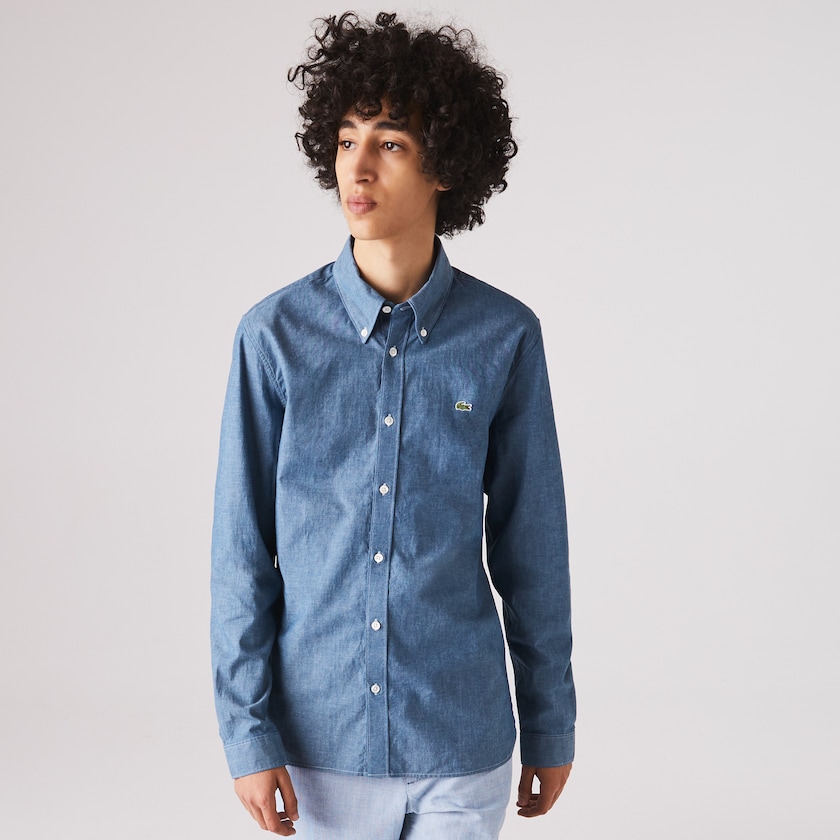 Camisas Lacoste Hombre Azules Slim Fit Cotton Chambray VS5-79087D3