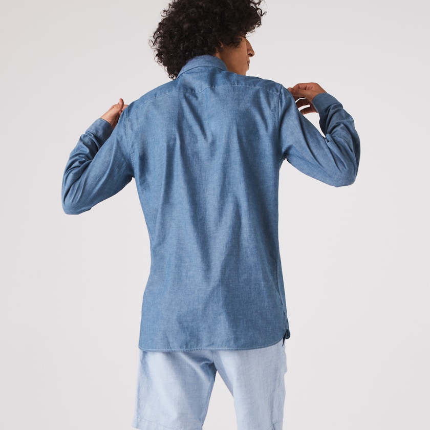 Camisas Lacoste Hombre Azules Slim Fit Cotton Chambray VS5-79087D3