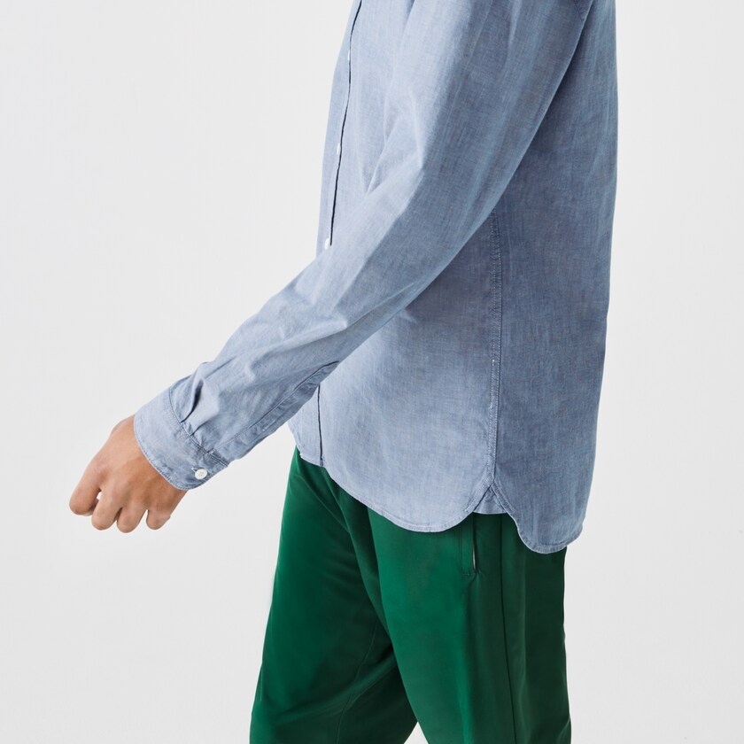 Camisas Lacoste Hombre Azules Slim Fit Cotton Chambray QL7-75747F0