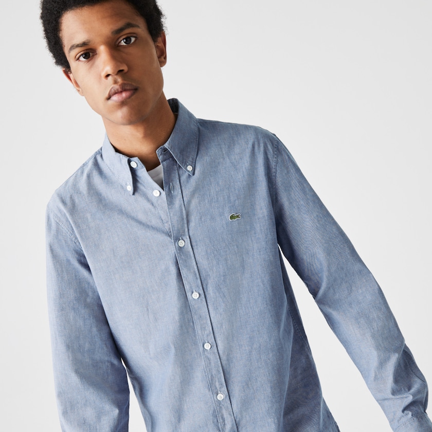Camisas Lacoste Hombre Azules Slim Fit Cotton Chambray QL7-75747F0