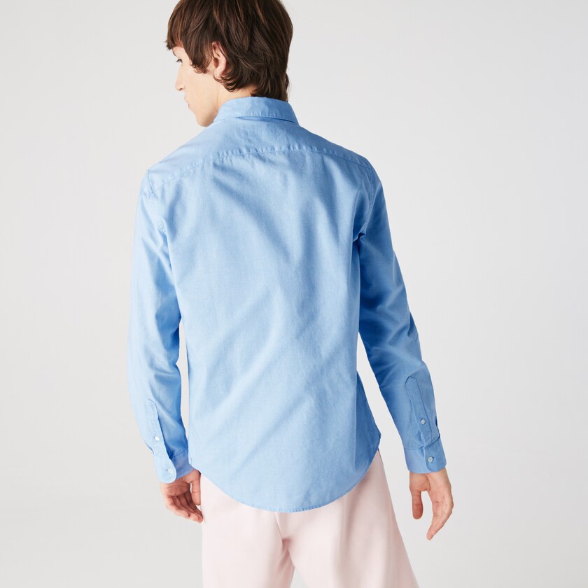 Camisas Lacoste Hombre Azules Blancos Slim Fit Cotton Chambray VK1-18001A8