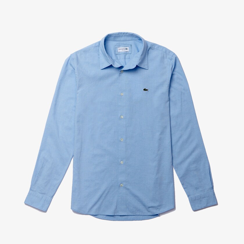 Camisas Lacoste Hombre Azules Blancos Slim Fit Cotton Chambray VK1-18001A8