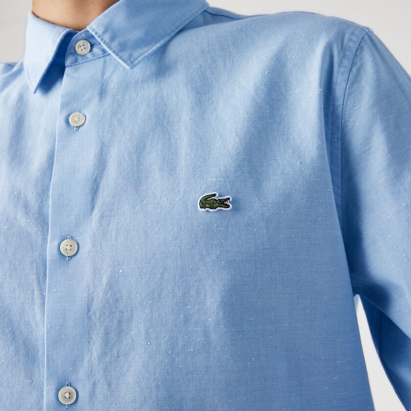 Camisas Lacoste Hombre Azules Blancos Slim Fit Cotton Chambray VK1-18001A8