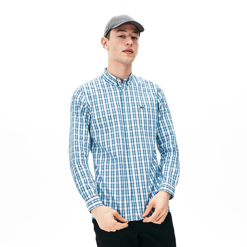 Camisas Lacoste Hombre Blancos Azules Claro Slim Fit Cotton Oxford SA3-06460Q1