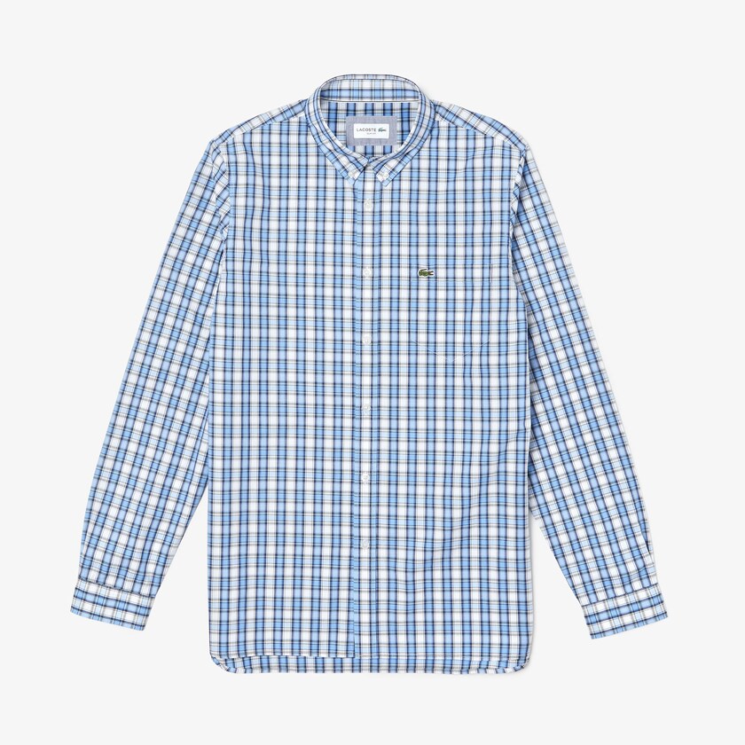 Camisas Lacoste Hombre Blancos Azules Claro Slim Fit Cotton Oxford SA3-06460Q1