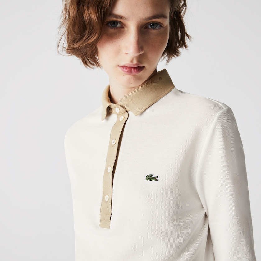 Camisas Lacoste Slim Fit Cotton Polo Mujer Blancos Beige | HE7-52515P3