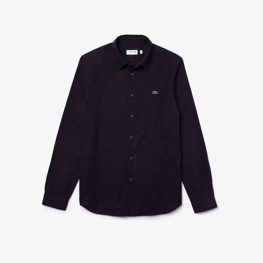 Camisas Lacoste Hombre Azul Marino Azules Blancos Slim Fit Flamed Cotton EP6-50785R6