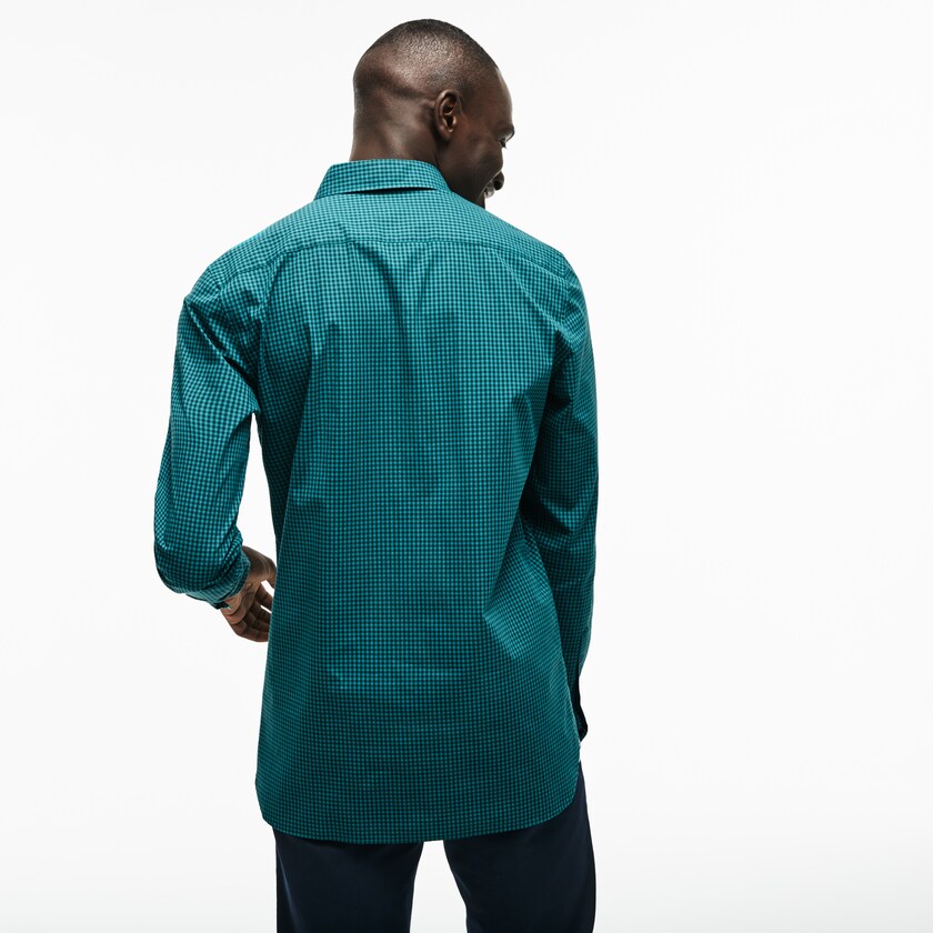 Camisas Lacoste Hombre Verdes Slim Fit Gingham Stretch Cotton Poplin BI0-97489E7