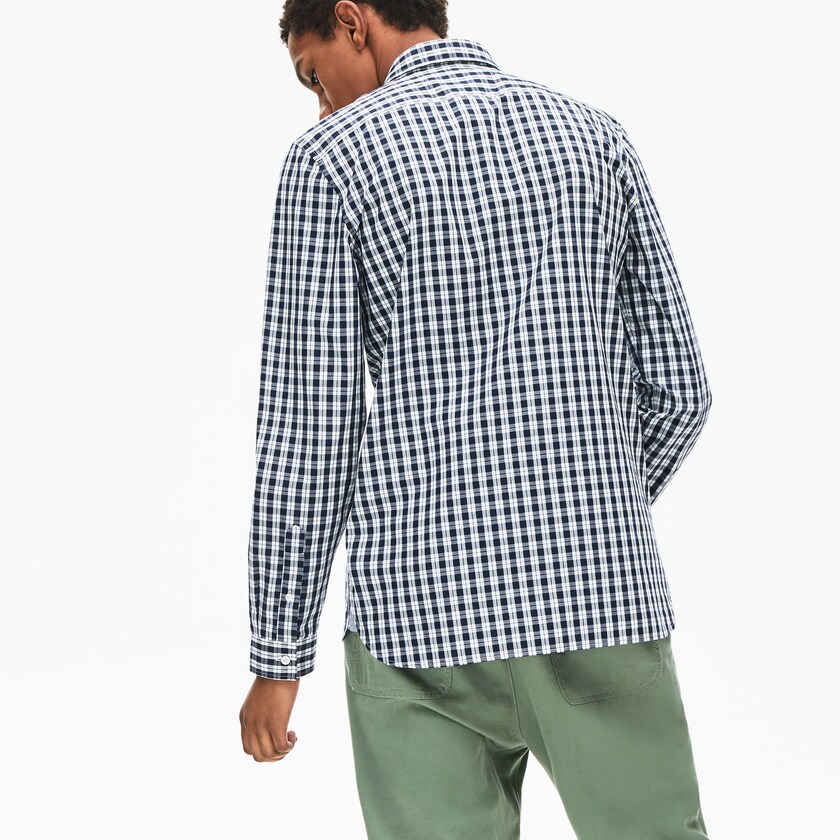 Camisas Lacoste Hombre Blancos Azul Marino Azules Slim Fit Long-Sleeve Wool AN1-55475E3
