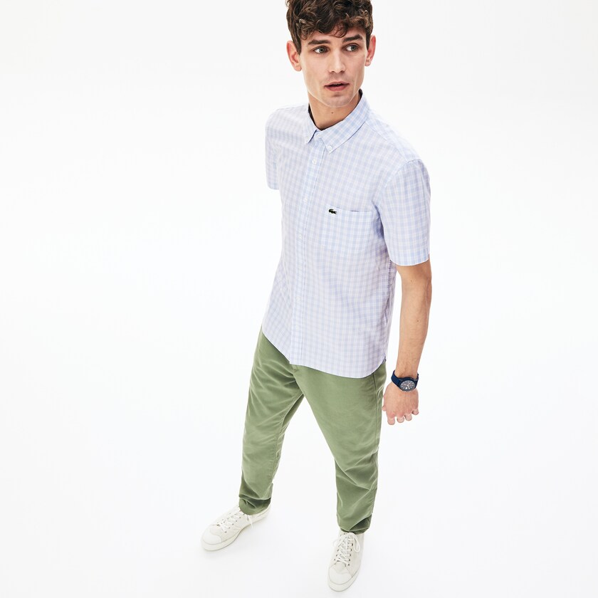 Camisas Lacoste Hombre Blancos Azules Claro Slim Fit Short-Sleeve Wool ZR6-50925Q9