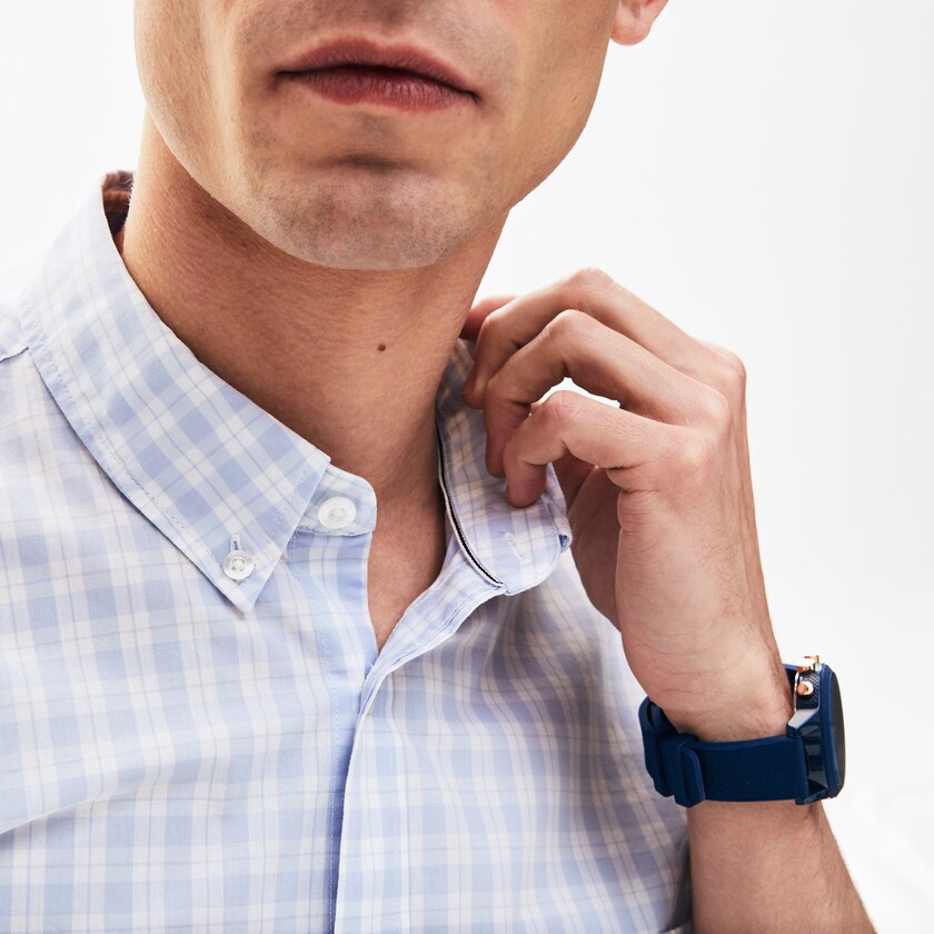 Camisas Lacoste Hombre Blancos Azules Claro Slim Fit Short-Sleeve Wool ZR6-50925Q9