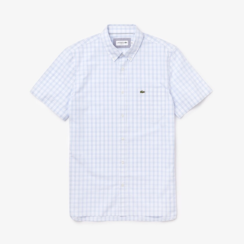 Camisas Lacoste Hombre Blancos Azules Claro Slim Fit Short-Sleeve Wool ZR6-50925Q9