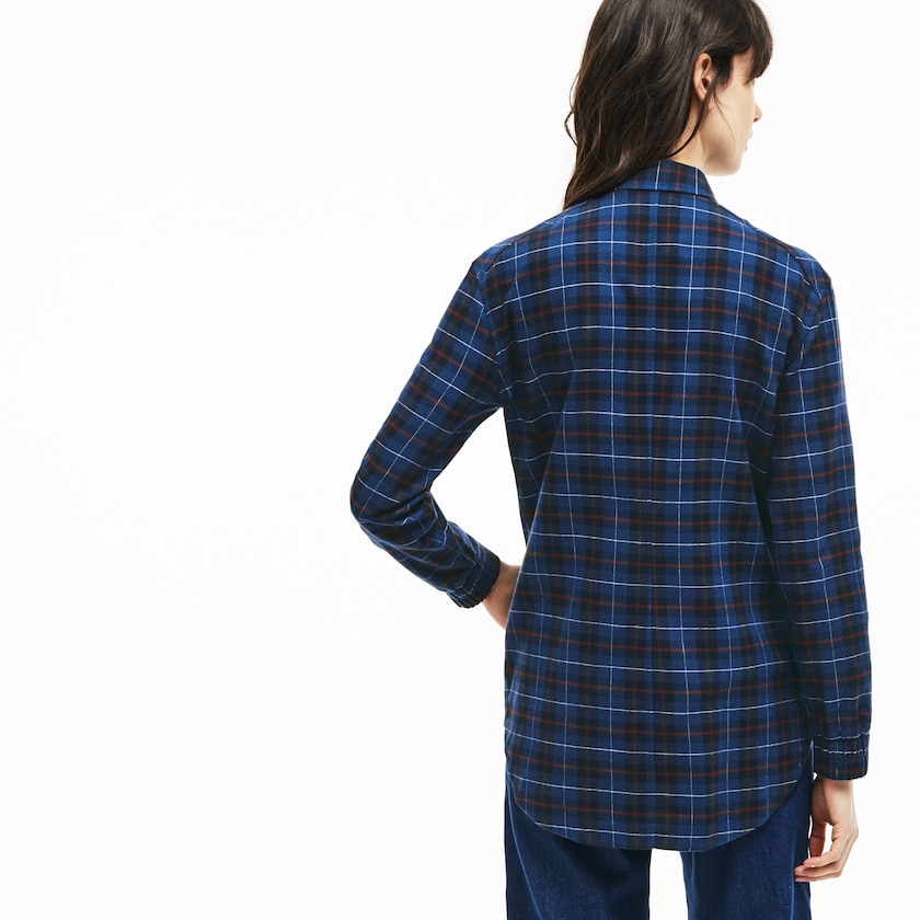 Camisas Lacoste Slim Fit Stretch Check Cotton Canvas Mujer Azul Marino Azules Azules | NW9-58005P0