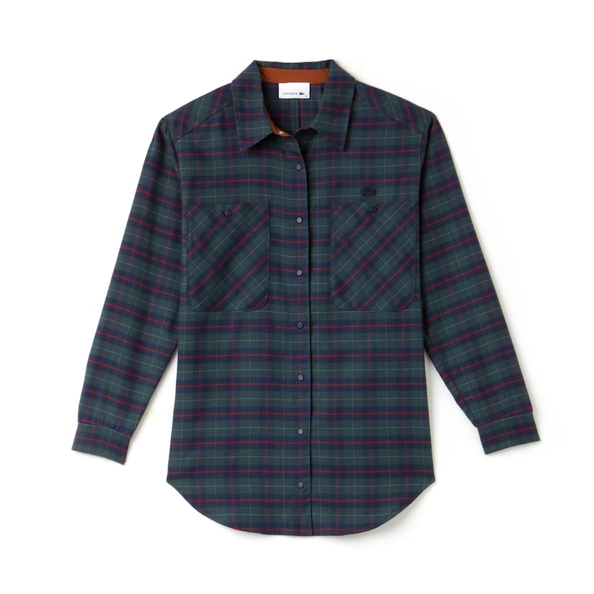 Camisas Lacoste Slim Fit Stretch Check Cotton Canvas Mujer Azul Marino Azules Azules | NW9-58005P0