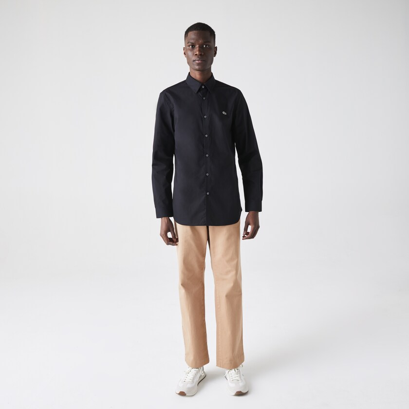 Camisas Lacoste Hombre Negros Slim Fit Stretch Cotton Poplin MW5-92509O2