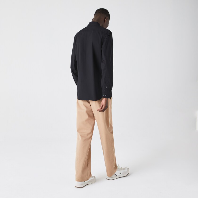 Camisas Lacoste Hombre Negros Slim Fit Stretch Cotton Poplin MW5-92509O2