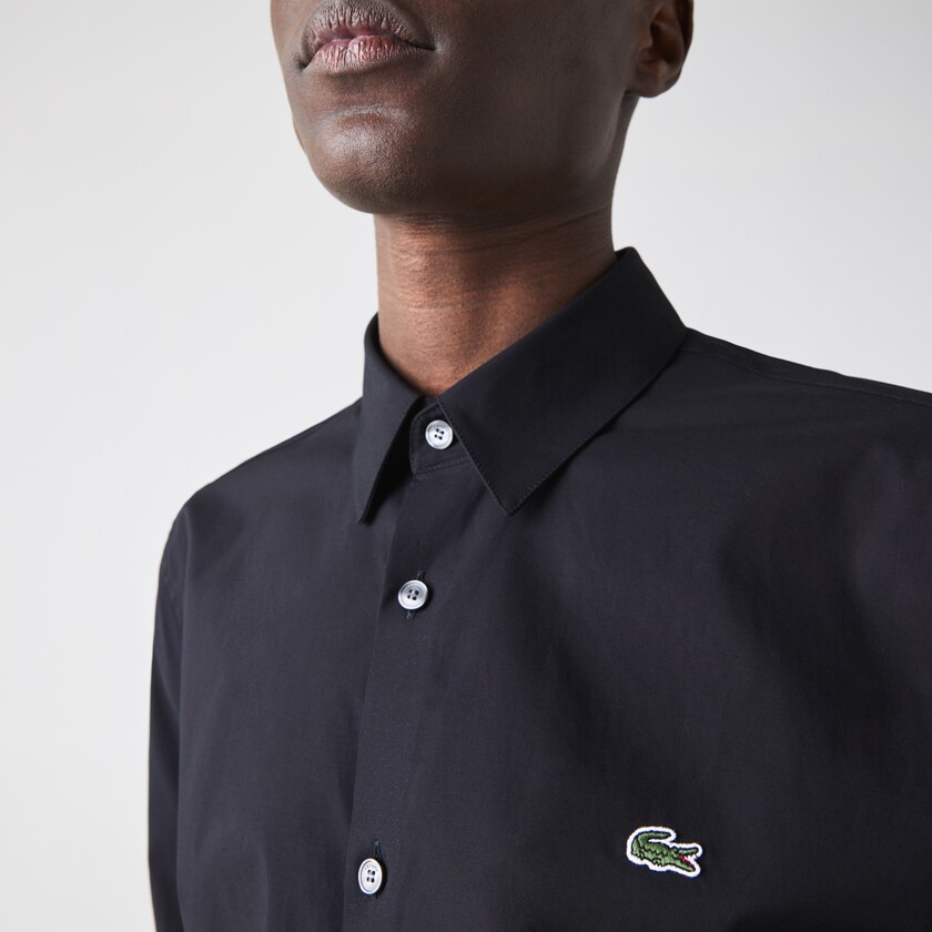 Camisas Lacoste Hombre Negros Slim Fit Stretch Cotton Poplin MW5-92509O2