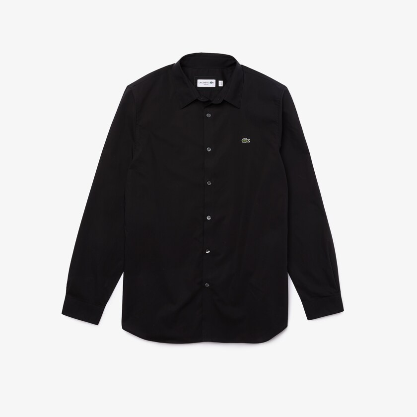 Camisas Lacoste Hombre Negros Slim Fit Stretch Cotton Poplin MW5-92509O2