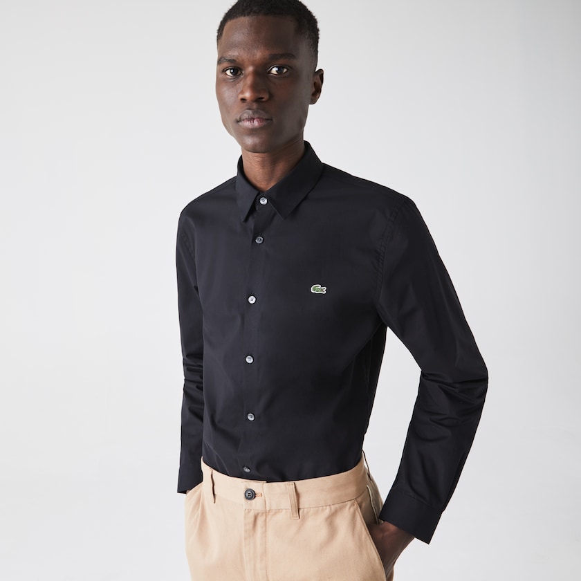 Camisas Lacoste Hombre Negros Slim Fit Stretch Cotton Poplin MW5-92509O2