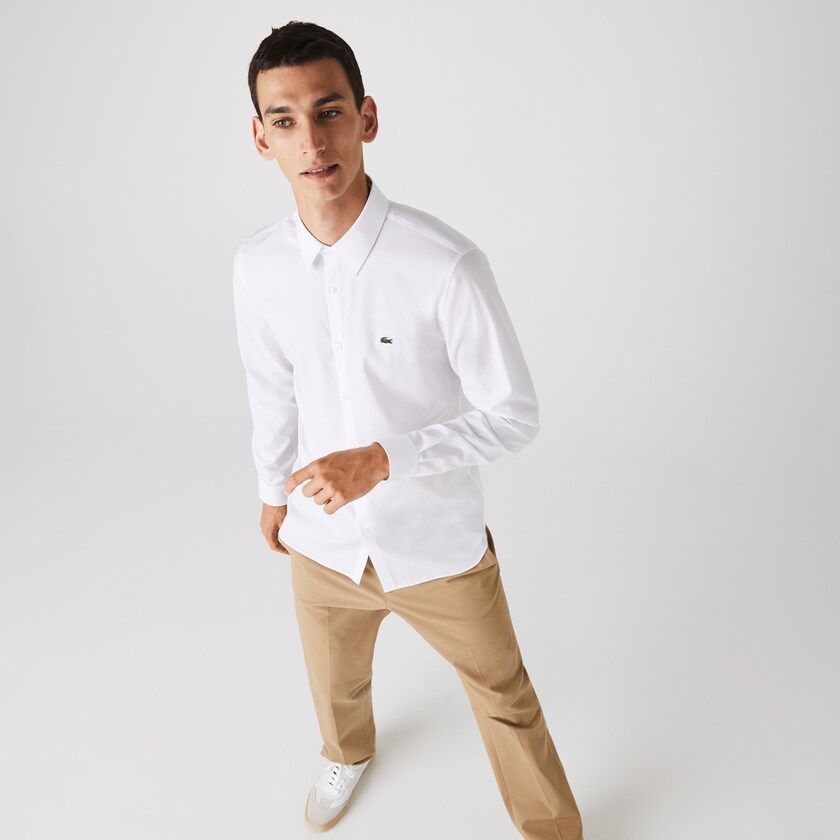 Camisas Lacoste Hombre Blancos Slim Fit Stretch Cotton Poplin DT6-84248I5