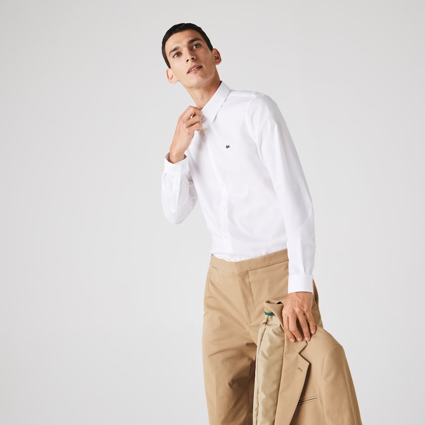 Camisas Lacoste Hombre Blancos Slim Fit Stretch Cotton Poplin DT6-84248I5