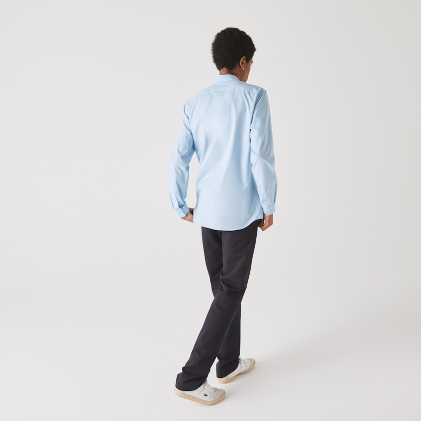 Camisas Lacoste Slim Fit Stretch Cotton Poplin Hombre Azules | ZC7-22642B5