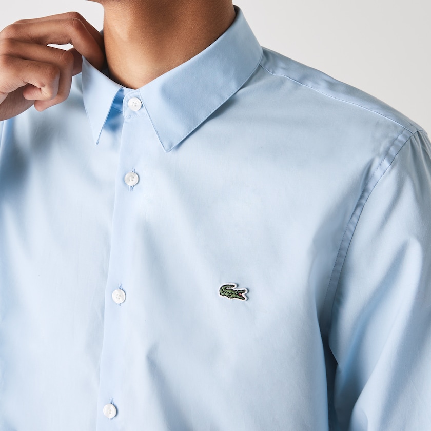Camisas Lacoste Slim Fit Stretch Cotton Poplin Hombre Azules | ZC7-22642B5