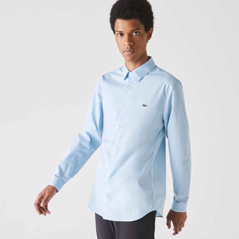 Camisas Lacoste Slim Fit Stretch Cotton Poplin Hombre Azules | ZC7-22642B5