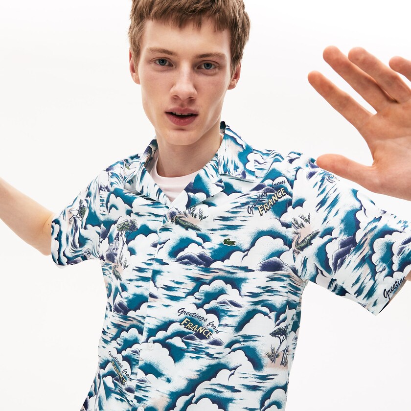 Camisas Lacoste Hombre Azules Rosas Claro Blancos Southern France Print Cotton Hawaiian Fit FR7-45034K2