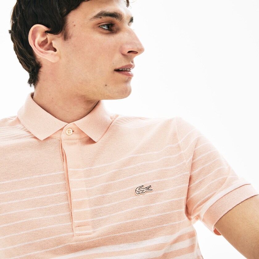 Camisas Lacoste Striped Linen And Cotton Regular Fit Polo Hombre Rosas Claro Blancos | IX8-55005Y5