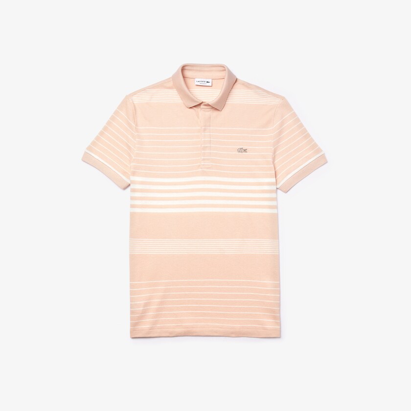 Camisas Lacoste Striped Linen And Cotton Regular Fit Polo Hombre Rosas Claro Blancos | IX8-55005Y5