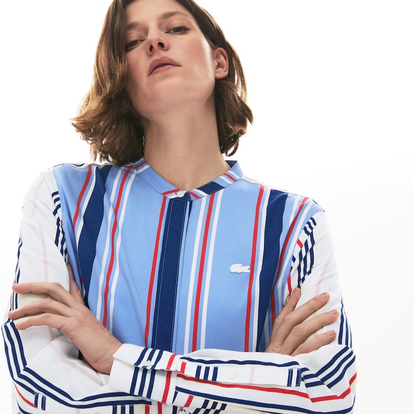 Camisas Lacoste Striped Long Flowing Mujer Morados Blancos Azul Marino Azules Rojos | RA7-32263J2