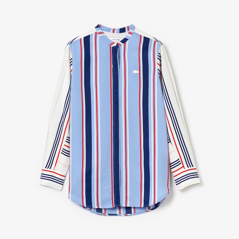 Camisas Lacoste Striped Long Flowing Mujer Morados Blancos Azul Marino Azules Rojos | RA7-32263J2