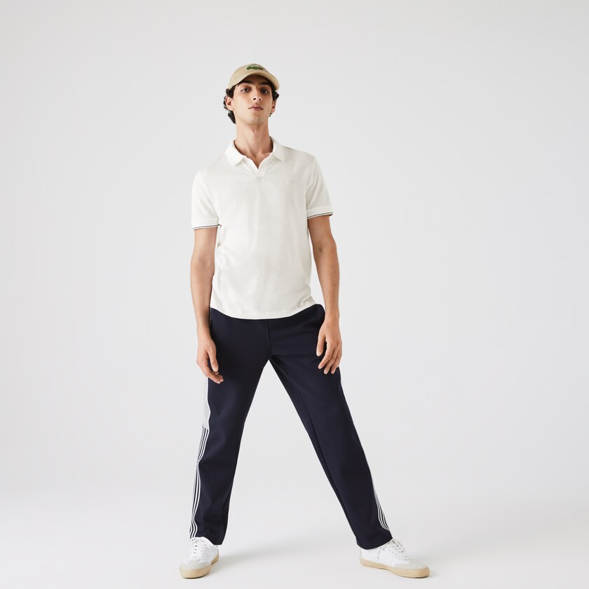 Camisas Lacoste Tunisian Collar Linen And Cotton Regular Fit Polo Hombre Blancos Negros | HU6-56425D1