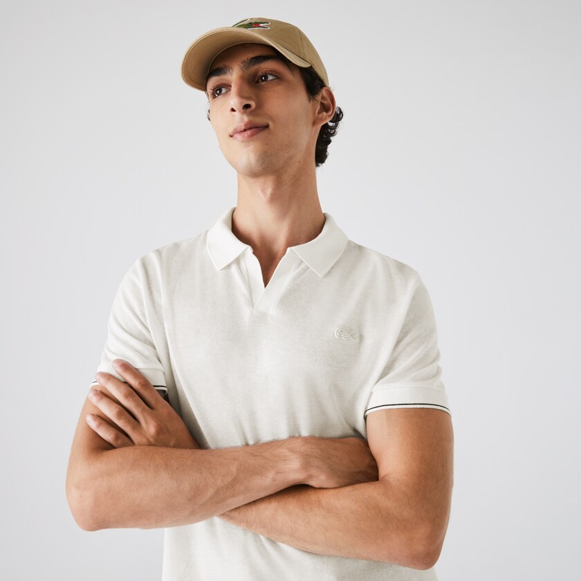 Camisas Lacoste Tunisian Collar Linen And Cotton Regular Fit Polo Hombre Blancos Negros | HU6-56425D1