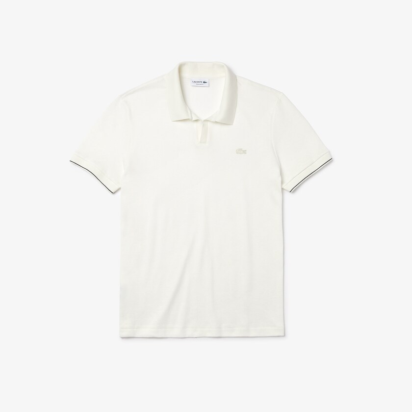 Camisas Lacoste Tunisian Collar Linen And Cotton Regular Fit Polo Hombre Blancos Negros | HU6-56425D1