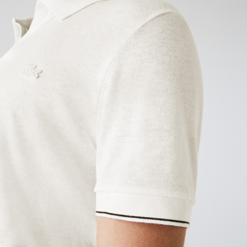 Camisas Lacoste Tunisian Collar Linen And Cotton Regular Fit Polo Hombre Blancos Negros | HU6-56425D1