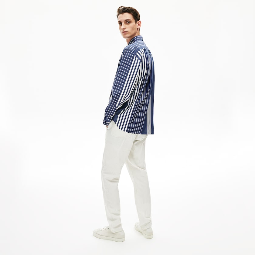 Camisas Lacoste Hombre Azul Marino Azules Blancos Variegated-Stripe Relaxed Cotton VA0-35233X8