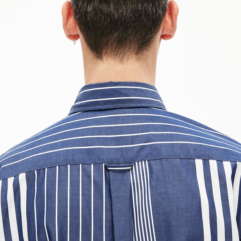 Camisas Lacoste Hombre Azul Marino Azules Blancos Variegated-Stripe Relaxed Cotton VA0-35233X8
