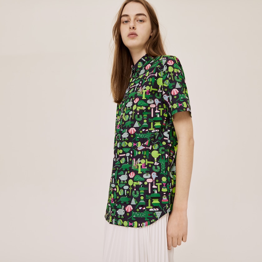 Camisas Lacoste x Jeremyville Regular Fit Cotton Mujer Azul Marino Azules Blancos | YU4-14531Y6