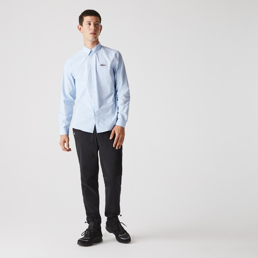 Camisas Lacoste Hombre Azules Blancos x National Geographic Regular Fit Striped Cotton LI6-55965H3