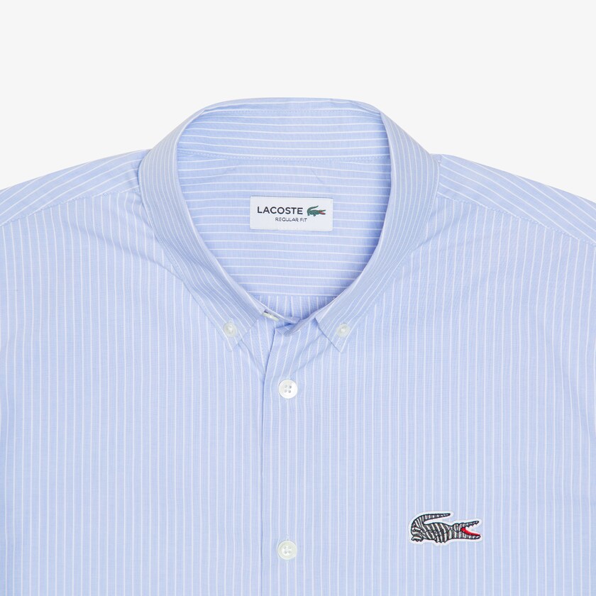 Camisas Lacoste Hombre Azules Blancos x National Geographic Regular Fit Striped Cotton LI6-55965H3