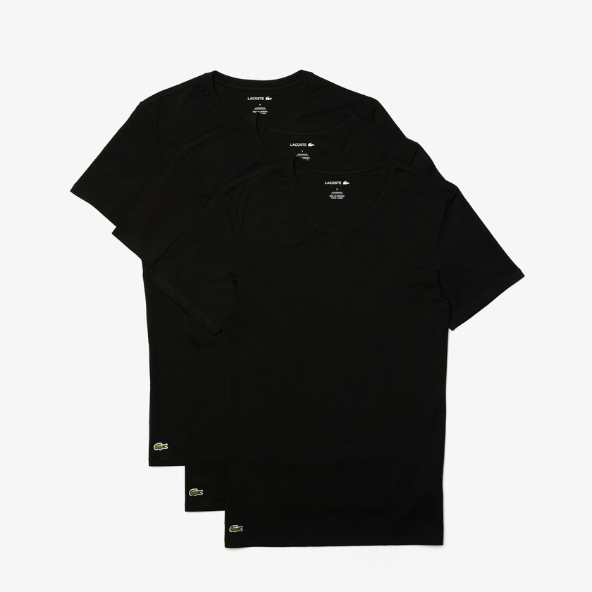 Camiseta Lacoste 3 Pack of Plains Hombre Negros | LF5-43504C6