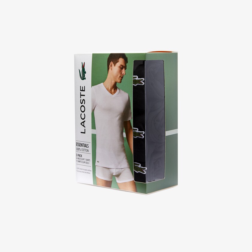 Camiseta Lacoste 3 Pack of Plains Hombre Negros | LF5-43504C6