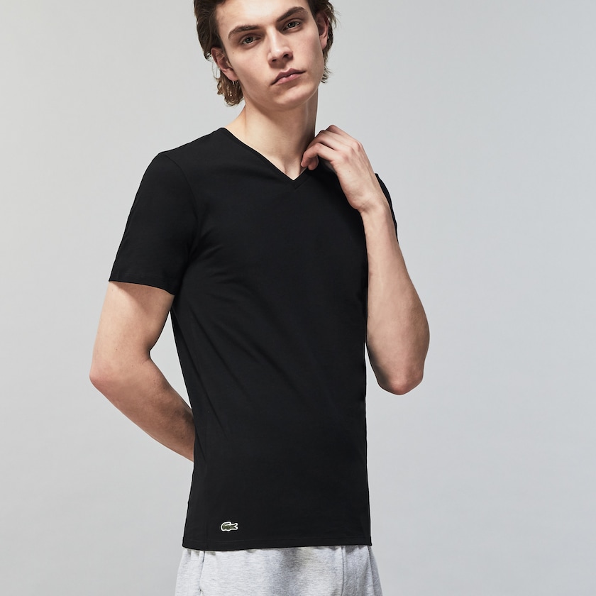 Camiseta Lacoste 3 Pack of Plains Hombre Negros | LF5-43504C6