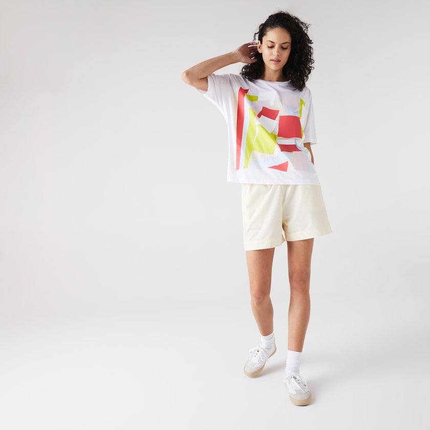 Camiseta Lacoste Art-Print Cotton Mujer Blancos | AM8-47844N5