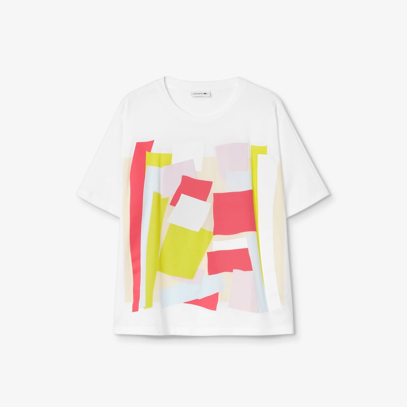 Camiseta Lacoste Art-Print Cotton Mujer Blancos | AM8-47844N5