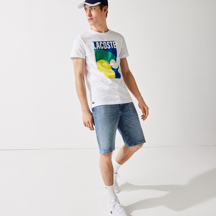 Camiseta Lacoste Breathable Graphic Print Hombre Blancos | MB5-85038J3