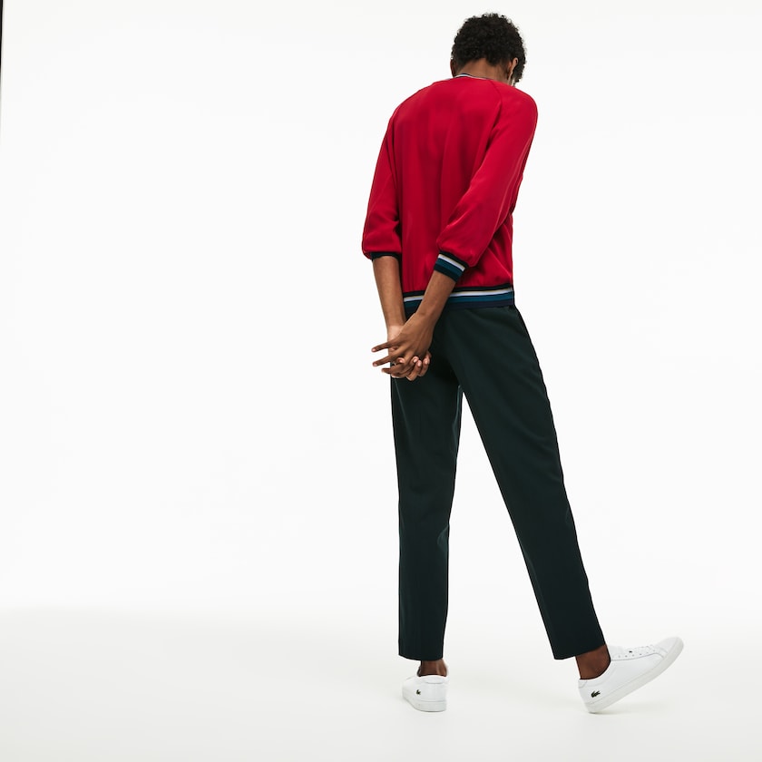 Camiseta Lacoste Contrast Accents Silk Crepe Top Mujer Rojos | DD2-76337U9
